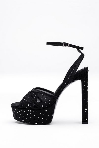 Tasarım Stone Detailed Front Platform Ankle Buckle Evening Dress Heeled Women's Shoes