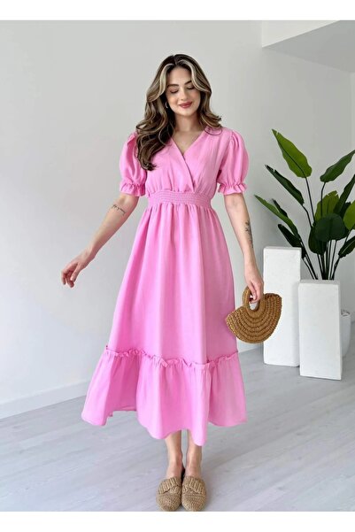 GDS BUTİK Gipeli Midi Boy Müslin Elbise