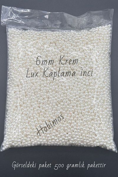 Hobimos 500 Gr 6 mm Cream Lux Plated Plastic Pearl - Jewelry Making Beads