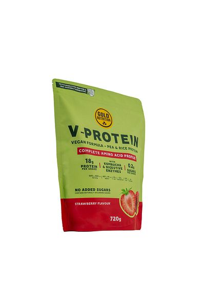 GOLDNUTRITION Pudra Proteica Vegetala, , V Protein Capsuni, 720 G