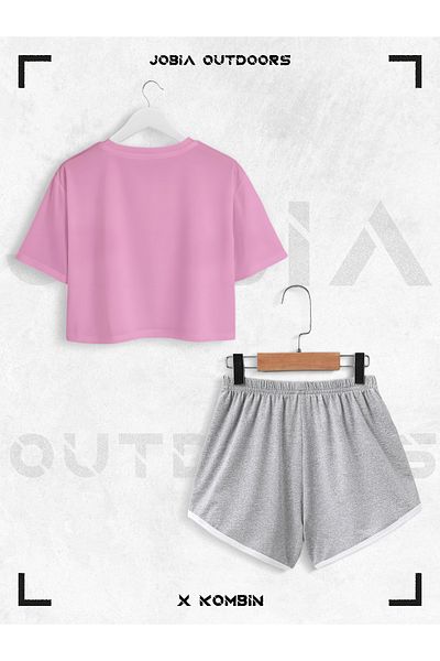 Jobia Outdoors Women's Hello Kitty Printed Design Summer Oversize Crop and Bias Shorts 2 Piece Set