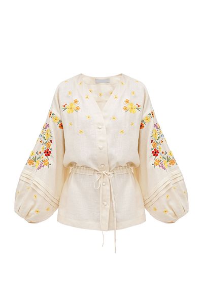 Lavanta Tekstil Floral Embroidered Shirt with Tie Detail