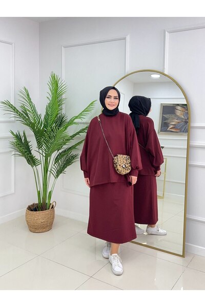 VALENS BOUTİQUE Loose Cut Double Skirt Tunic Hijab Suit Sima