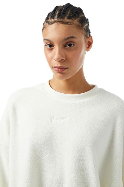 Nike Îmbrăcăminte sportivă Plush Mod Crop Crew Hanorac Femei Wide Fit Plush Hanorac Crem deschis