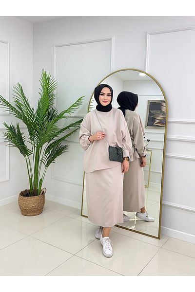 VALENS BOUTİQUE Women's Hijab Suit: Skirt & Tunic Thin Knitwear 2-Piece