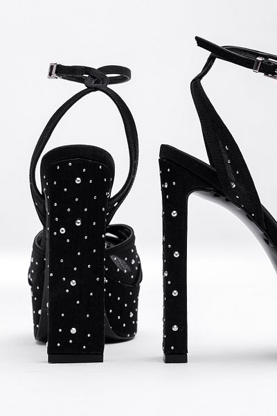 Tasarım Stone Detailed Front Platform Ankle Buckle Evening Dress Heeled Women's Shoes