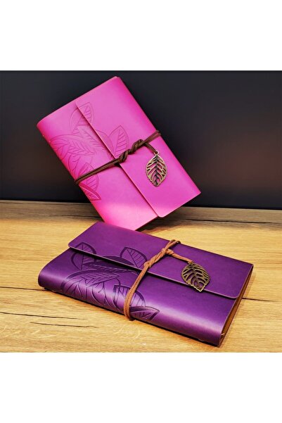 Askımo Antique Page Leather Covered Agenda Daily Memory and Notepad Purple A5