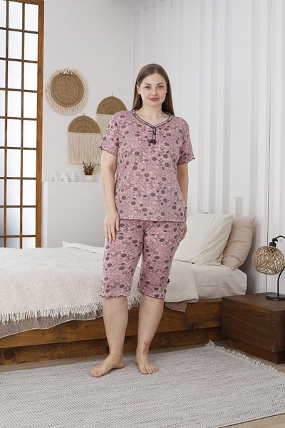 LİLA İÇ GİYİM Viscose Oversize Capri Short Sleeve Pajama Set