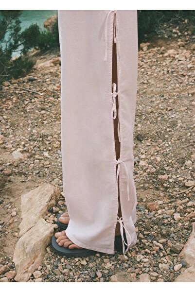 MANGO Woman Straight Cut Trousers with Slit and Tie Detail