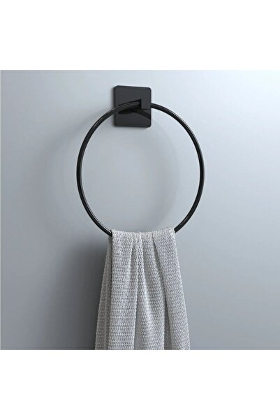 Marsilyan حامل مناشف دائري من المعدن الأسود ذاتي اللصق