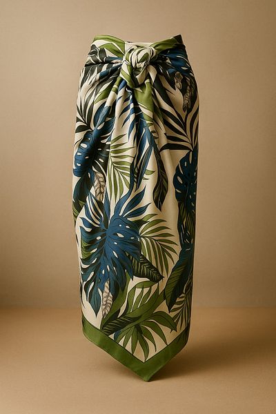 GlamQuest Monstera Exotic Leaf Pattern Pareo - Bright Fabric, No Inner Display - 95*145 cm