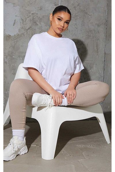 LADY HAZAL Λευκό ποδήλατο Oversize Unisex T-shirt Plus Size Συμπαγές χτενισμένο βαμβακερό αθλητικό μπλουζάκι με άνετη εφαρμογή