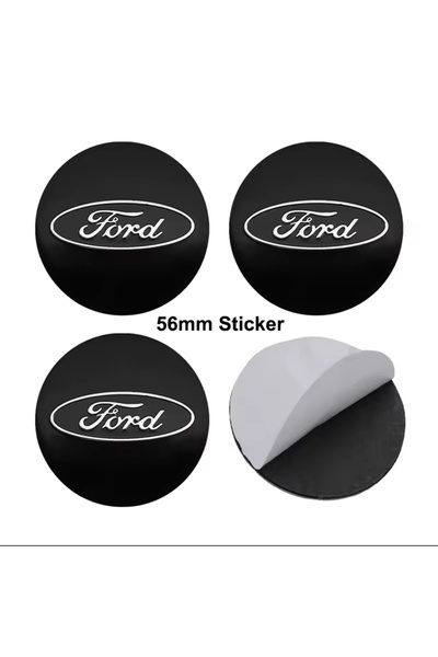 İKTUNING FORD SİYAH RENK LOGOLU ALÜMİNYUM 56 MM 4 ADET JANT GÖBEK STICKER