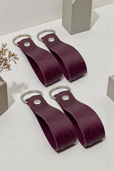 pepuza 4-Piece Genuine Leather Root Series Keychain Purple