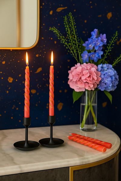 Arma House Red 4-Piece Vintage Candlestick Candle 15 cm