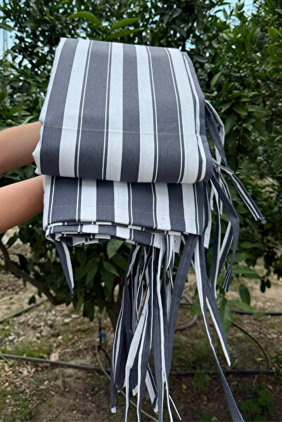 Monami Lüks Gri-Beyaz Elegance EnxBoy Bağcıklı Balkon Perdesi