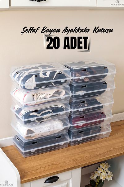 Metsar Home 20Pcs Women's Shoe Box - Transparent Shoe Organizer Storage Box Organizer Travel Box