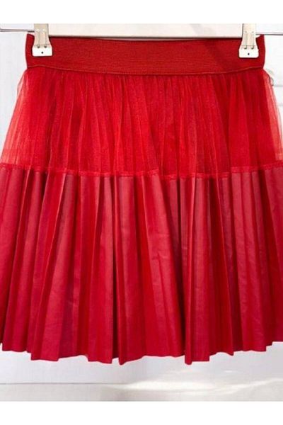Zekids Girl Pleated Leather Tulle Skirt