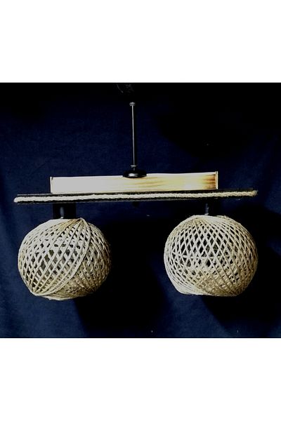 TEKAY AYDINLATMA 2 Piece Chandelier Jute Rope Knitted 2 Piece Chandelier
