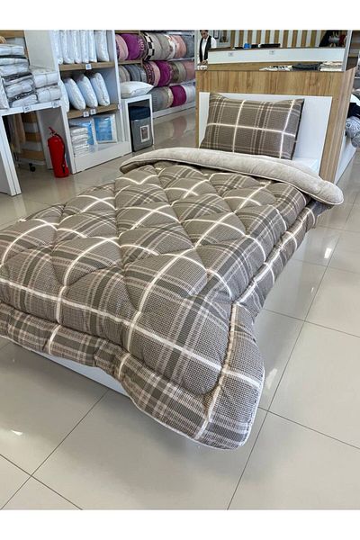 VİLERA HOME Single Duvet with Plaid Fluffy Pillowcase