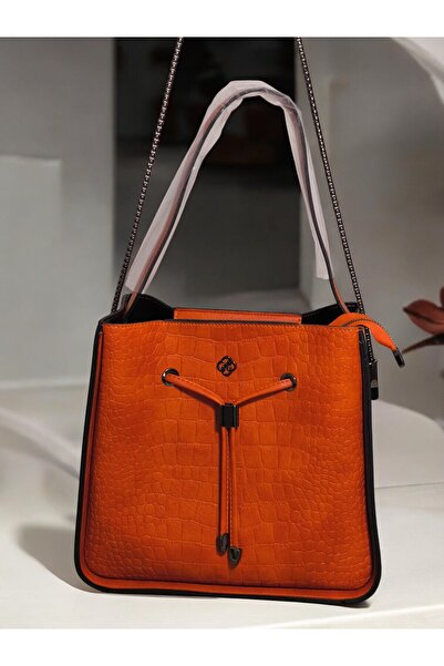 Jagu Women's Orange Chain Cross Strap Puppy Crocodile Patterned Quality Moder...