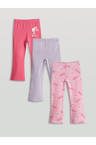 LC Waikiki Lcw Wai̇ki̇ki̇ Pink Elastic Waist Printed Girls' Leggings 3-Piece