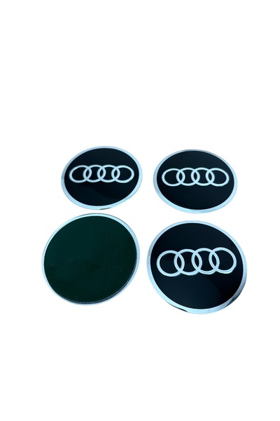İKTUNING AUDI SİYAH RENK GÜMÜŞ ÇERÇEVE LOGOLU ALÜMİNYUM 56 MM 4 ADET JANT GÖB...