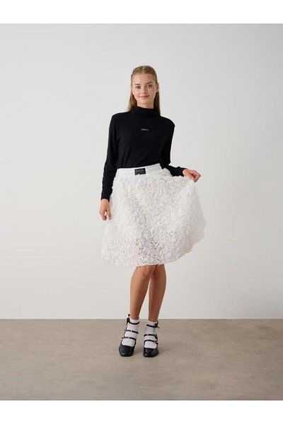 Zekids Girl's Elastic Waist Rose Patterned Skirt
