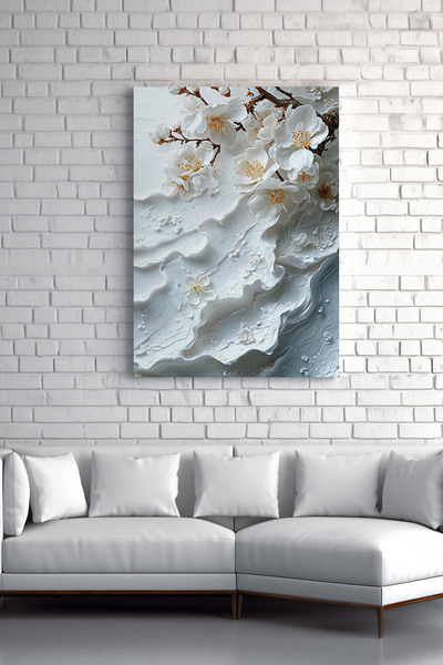 Store Bembeyaz Bahar Çiçeklerinin Zarafeti Premium Kanvas Tablo