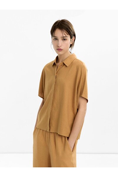 PARFOIS Keten Karışımlı Kısa Kollu Gömlek