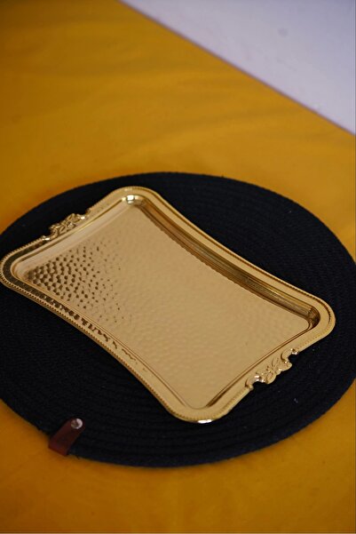 Genel Markalar Cooker Dikdörtgen Dövme Desenli Gold Metal Sunum Tepsi 25x17 cm