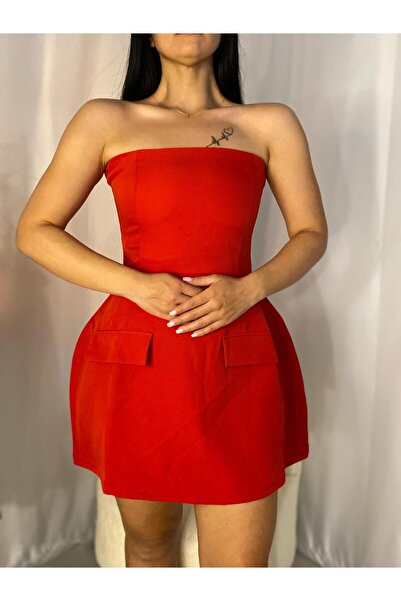 Butik Kırmızı Straplez Elbise | Davetlerde Tüm Gözler Üzerinizde