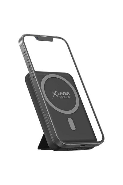 icover XLayer MagFix Pro 2in1 5000mAh external battery plus stand, MagSafe compatible, black