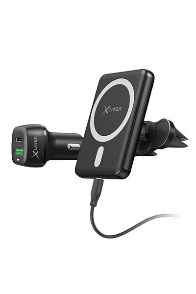 icover Kit suport auto cu incarcare wireless MagSafe si incarcator auto 20W Xlayer MagFix Pro, 15W, negru