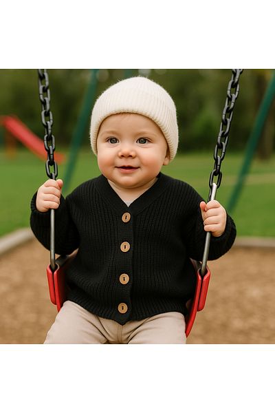Nimini Kids Зимен унисекс плетен детски кардиган с дървени копчета