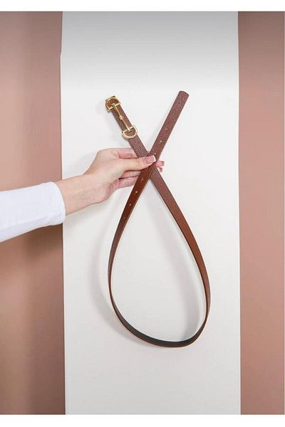 Tina Leather Belt with Gold Buckle 2cm Tan