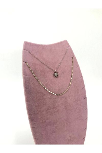 MeGass Dekor Domestic Production Dubai Model Suede Fabric Pink Color 25/12 Cm Necklace - Chain Stand
