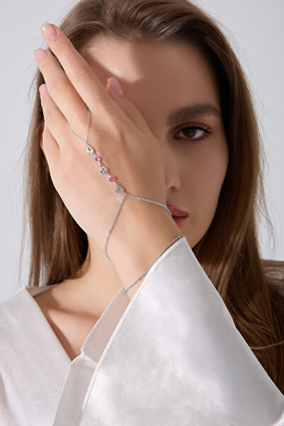 Zefir Narîn –Kalp Motifli Pembe Taşlı Gümüş Şahmeran