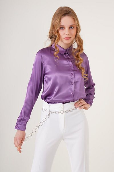 TUA MODA Tua Moda 3964 Lightweight Draped Satin Shirt - Purple