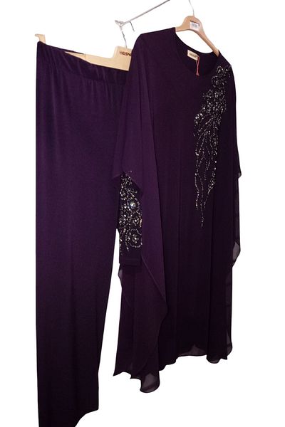 HESNA Plus Size Cape and Stone Evening Dress Suit