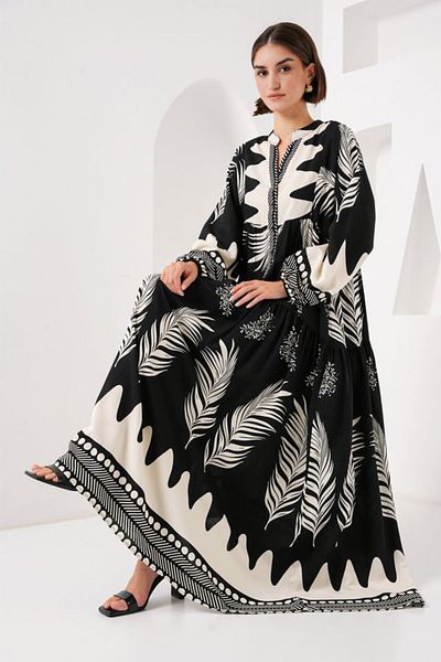 modaserdem 2423 Authentic Patterned Hijab Dress - Black1