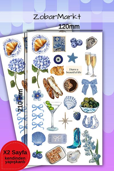 ZobarMarkt ONLINE MARKETING Blue Breeze Sticker Set (Bullet Journal- Agenda - Laptop)