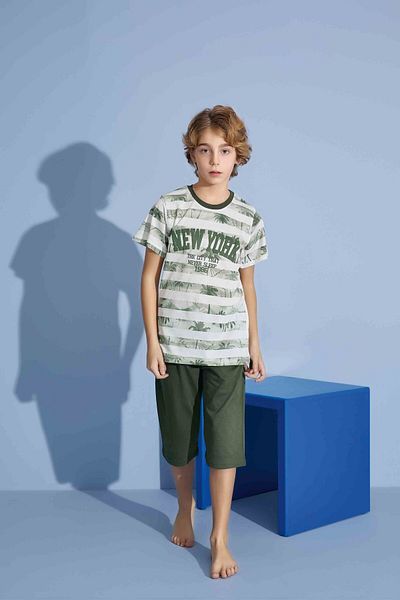 Tarık Male Child New York T-Shirt Bermuda Bottom Combed Single Jersey Crew Neck Medium Thick Pajamas Set-3926