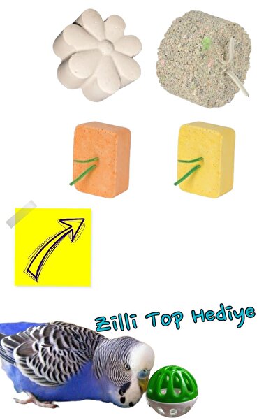 ozzipetshop Muhabbet Kuşu Mineral Blok Gaga Taşı Kalamar Seti Kuş Topu Hediyeli