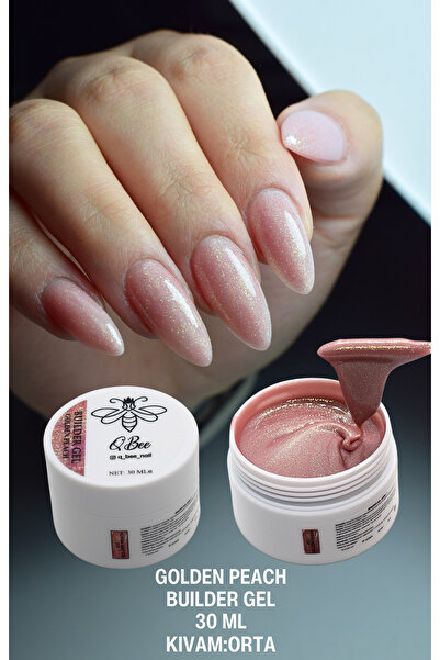 QBEE PROFESSIONAL 30ml Protez Tırnak Jeli Builder Gel Golden Peach ( Simli-Glitter)