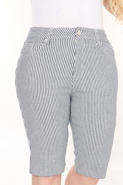 Era Lisa Striped Large Size Comfortable Fit Bermuda Shorts (Seamless Legs)