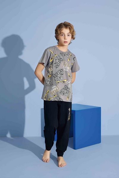Tarık Male Child Tiger T-Shirt Long Bottom Combed Single Jersey Crew Neck Medium Thick Pajamas Set-3973