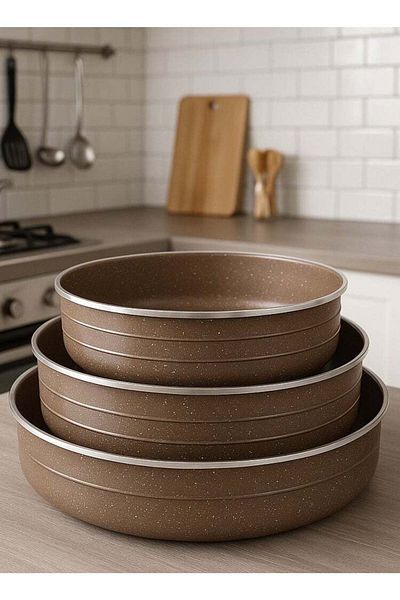 ALMUFARREJ Baroly Granite Oven Round Cooking Trays Set 3 Pieces