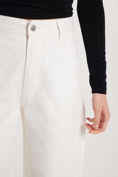 Tudors Women's Regular Fit Side Pocket Baggy Balloon White Jean Jeans Trousers