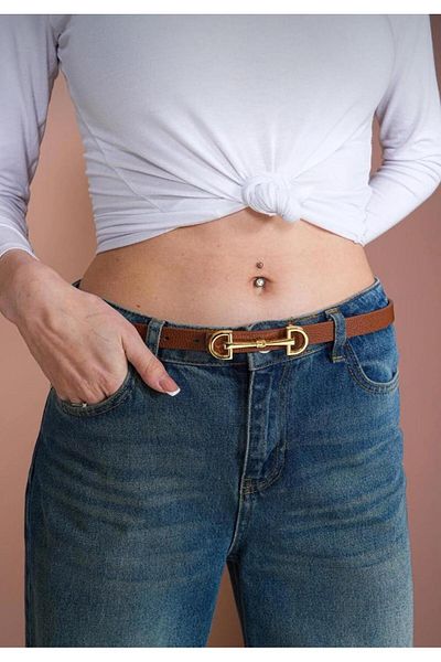 Tina Leather Belt with Gold Buckle 2cm Tan
